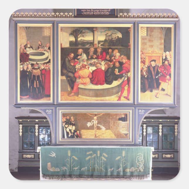 Sticker Carré Autel avec un Triptyque représentant (Devant)