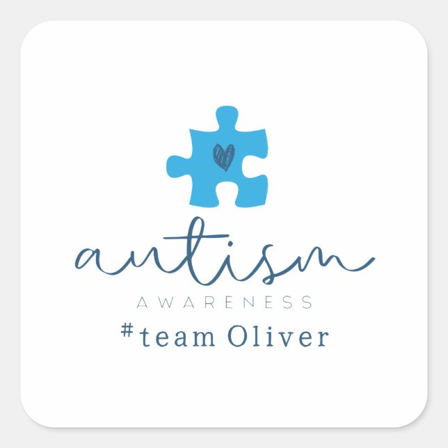 Sticker Carré autism awareness blue puzzle piece #team name  (Devant)