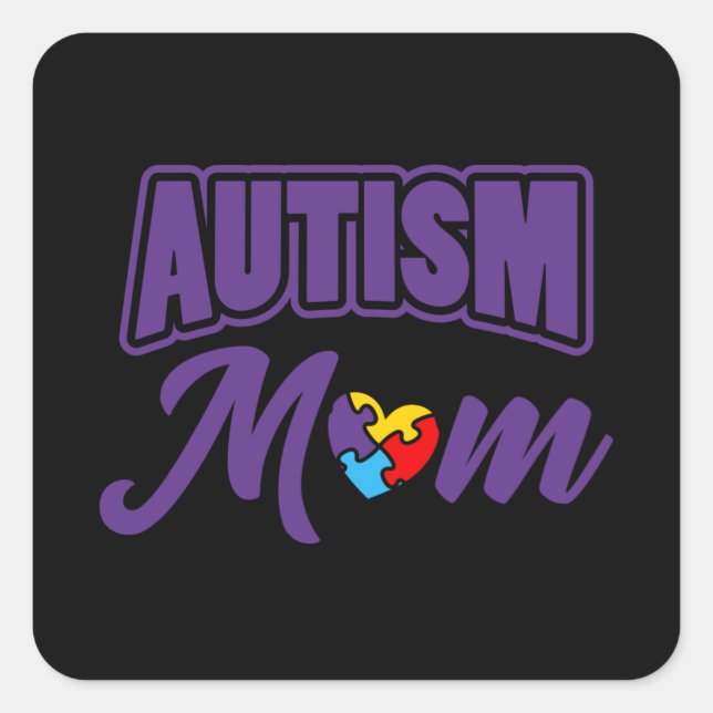 Sticker Carré AUTISM MOM Sensibilisation sur l'autisme Cadeau Au (Devant)