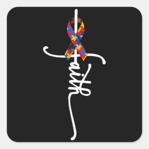 Sticker Carré Autisme Foi Croix Autisme Autistique Drôle Autisme