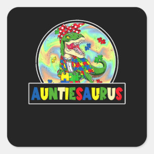Sticker Carré Autisme Tatie Saurus Tatiesaurus Rex Dinosaure F