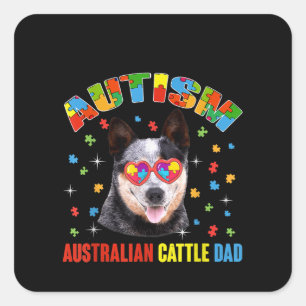 Sticker Carré Autiste   Autisme Australian Cattle Papa Puzzle