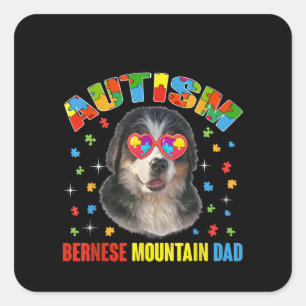 Sticker Carré Autiste Autisme Bernese Mountain Dog Papa Puzzle