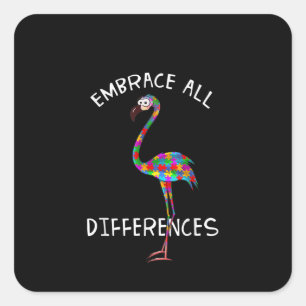 Sticker Carré Autiste Embrasser le casse-tête du Flamant rose