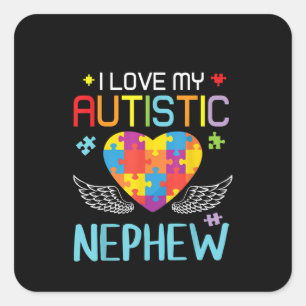 Sticker Carré Autiste  J'aime mon puzzle du coeur autistique né