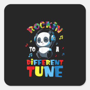 Sticker Carré Autiste   Rockin À Un Panda Cute De Tune Différent