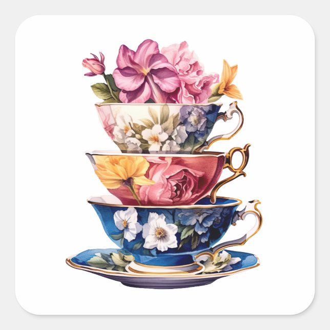 Sticker Carré Autocolant pour la Baby Shower Tea Time in Bloom (Devant)