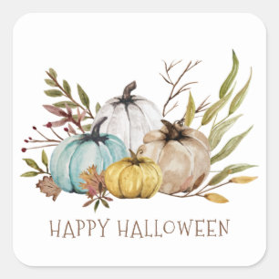Sticker Carré Automne Aquarelle Citrouilles heureux Halloween
