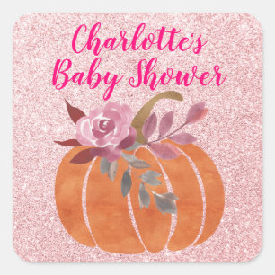 Sticker Carré Automne Automne Floral Citrouille Baby shower Rose