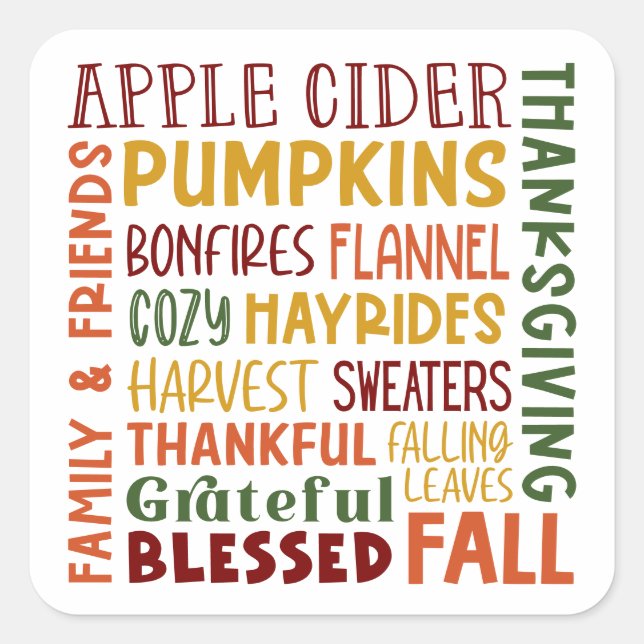 Sticker Carré Automne Automne Hiver Thanksgiving Vacances Merci (Devant)