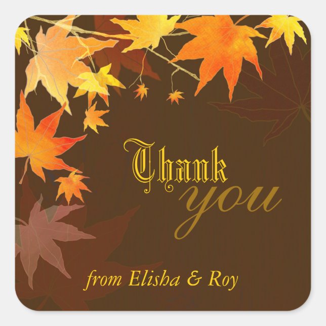 Sticker Carré Automne Bliss Maple Mariage Merci (Devant)