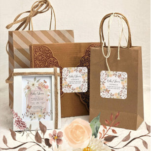 Sticker Carré Automne BOHO Floral Autumn Butterfly Baby shower