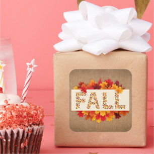 Sticker Carré Automne Ferme Colorée Feuilles d'automne sur Burla