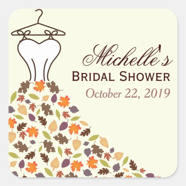 Sticker Carré Automne Feuilles Mariage Robe Fête des mariées Fav (Devant)