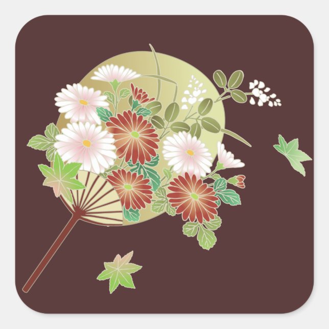 Sticker Carré Automne Floral Japonais Kimono Motif (Devant)