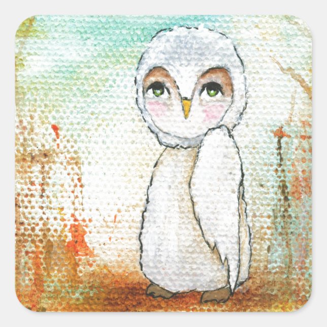 Sticker Carré Automne Joy Whimsical Woodland Owl Art Peinture (Devant)