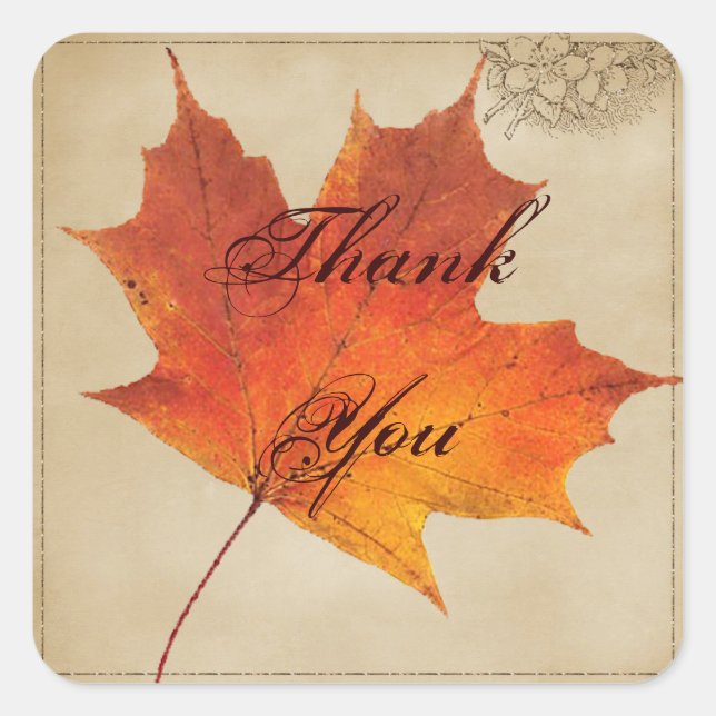 Sticker Carré Automne Orange Fall in Love Feuille Mariage (Devant)