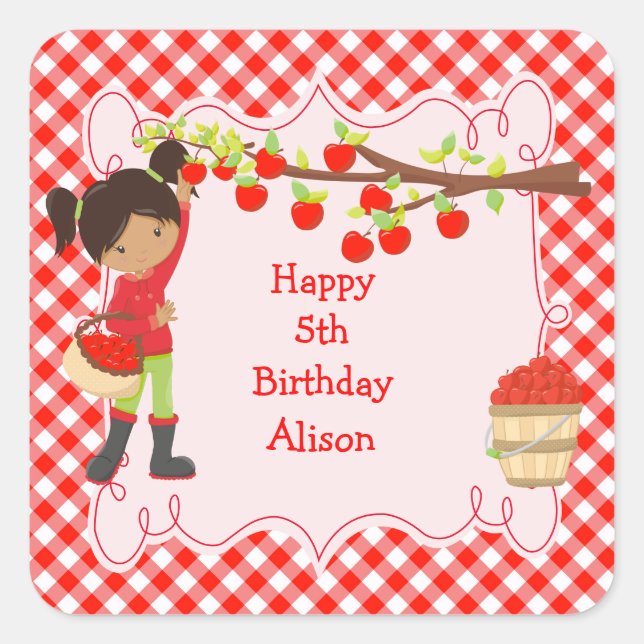 Sticker Carré Automne Pomme d'automne cueillir Africain-Américai (Devant)