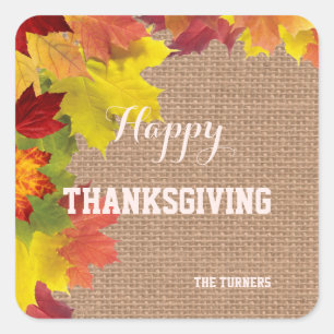 Sticker Carré Automne Russe Burlap Bon thanksgiving Monogramme