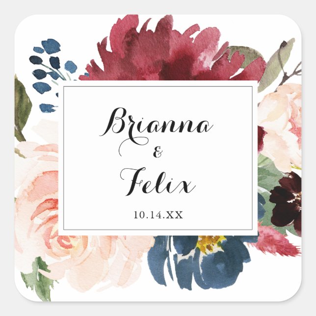 Sticker Carré Automne Rustique Calligraphie Mariage Enveloppe Ph (Devant)