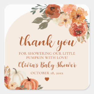 Sticker Carré Automne Un Peu Citrouille Automne Baby shower Flor