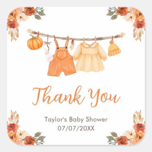 Sticker Carré Automne Vêtements Ligne Twins Baby shower Merci (Devant)