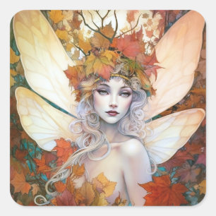 Sticker Carré Automne Woodland Fairy Imaginaire Art