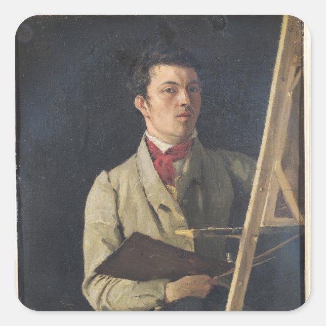 Sticker Carré Autoportrait, assis à côté d'un Easel, 1825 (Devant)