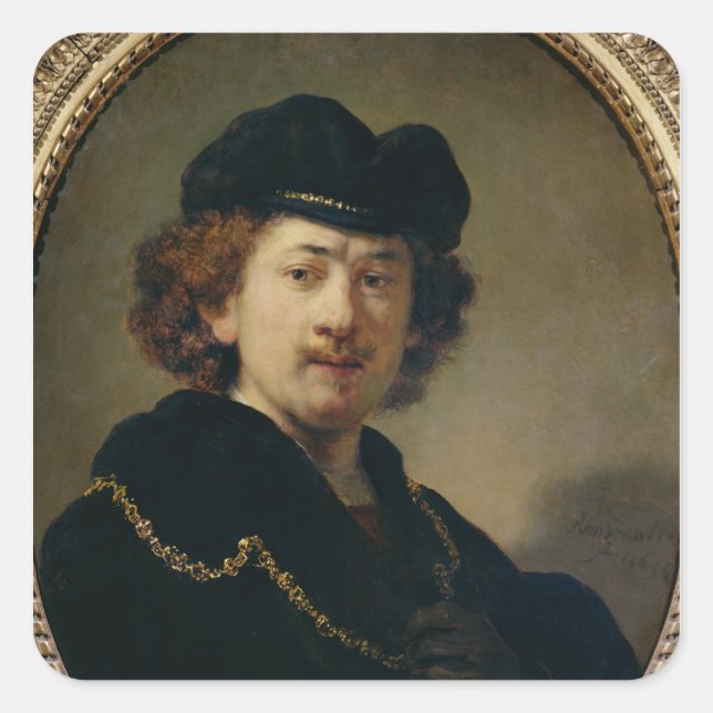 Sticker Carré Autoportrait avec Casquette et Gold Chain, 1633 (Devant)