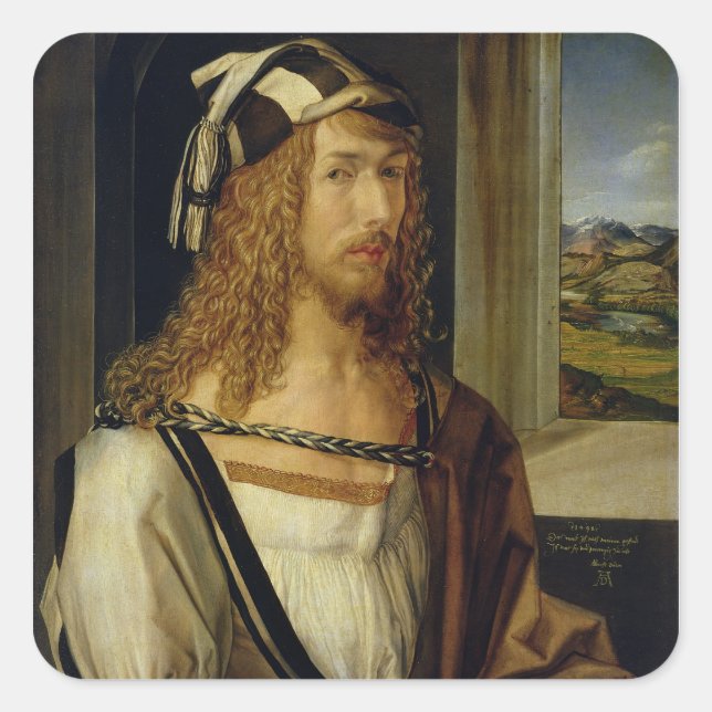 Sticker Carré Autoportrait avec gants, 1498 (Devant)