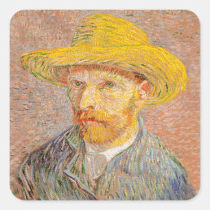 Sticker Carré Autoportrait de Vincent Van Gogh avec chapeau de p