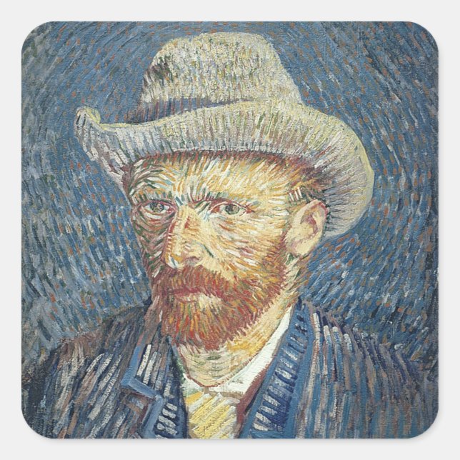 Sticker Carré Autoportrait de Vincent van Gogh | avec le chapeau (Devant)