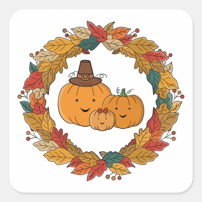 Sticker Carré Autumn Pumpkin Family Wreath (Devant)