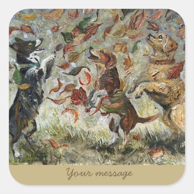 Sticker Carré Autumn Tailwag Whimsical Golden Retriever Dogs Oil (Devant)