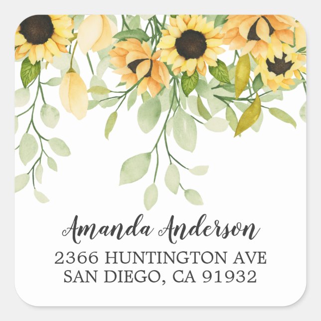 Sticker Carré Autumn Yellow Sunflower Floral Adresse de retour (Devant)
