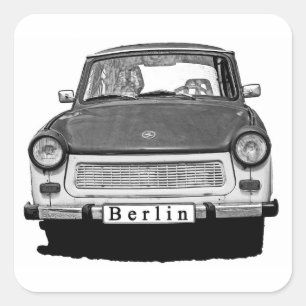 Sticker Carré Avant de voiture de Trabant, noir et blanc, Berlin