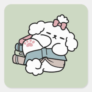 Sticker Carré Avant le coucher avec ma chienne - Livre et Amoure