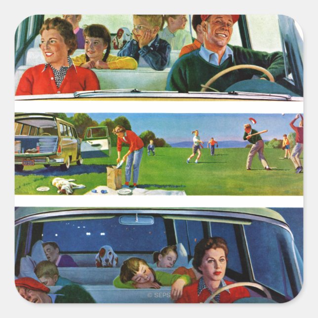 Sticker Carré Avant, pendant et après le pique-nique (Devant)