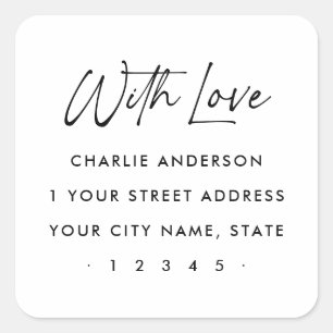 Sticker Carré Avec amour adresse de retour écriture élégante