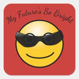 Sticker Carré Avenir Radieux Émoji Drôle avec Lunettes de Soleil
