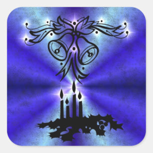 Sticker Carré Avent, Artdeco de Noël sur bleu vert arc-en-ciel
