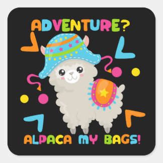 Sticker Carré Aventure Alpaca Mes Sacs Mignonne Drôle