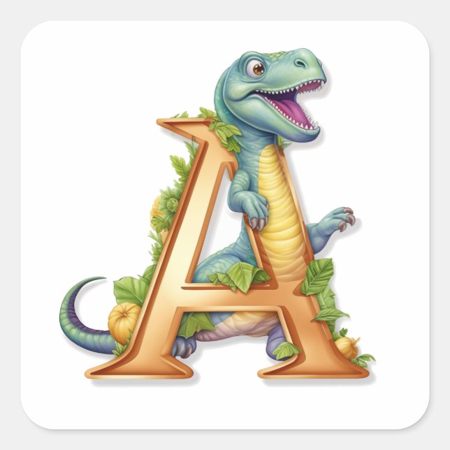 Sticker Carré Aventure Alphabet : A pour Dinosaur (Devant)