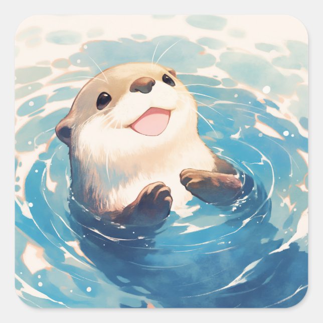 Sticker Carré Aventure aquatique tout simplement adorable (Devant)
