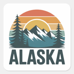 Sticker Carré Aventure au coucher de soleil rétro en Alaska
