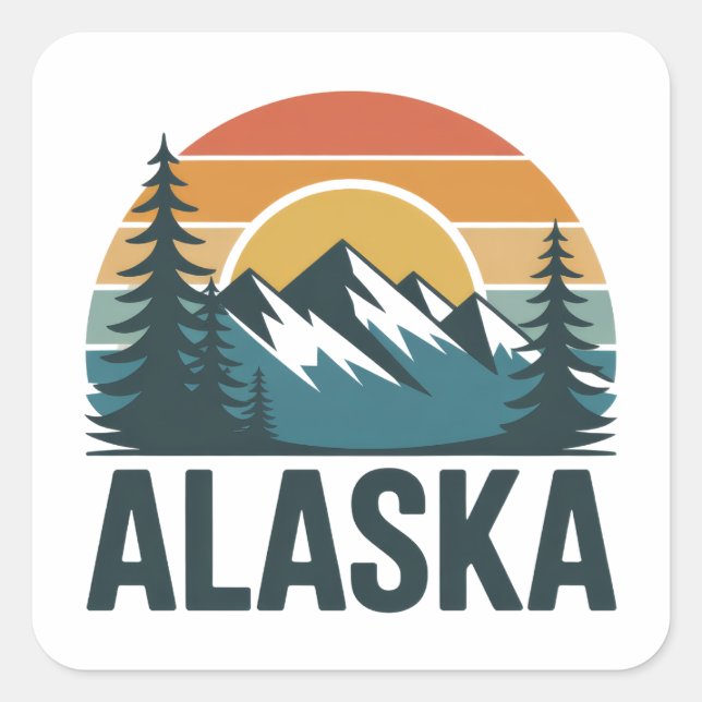 Sticker Carré Aventure au coucher de soleil rétro en Alaska  (Devant)
