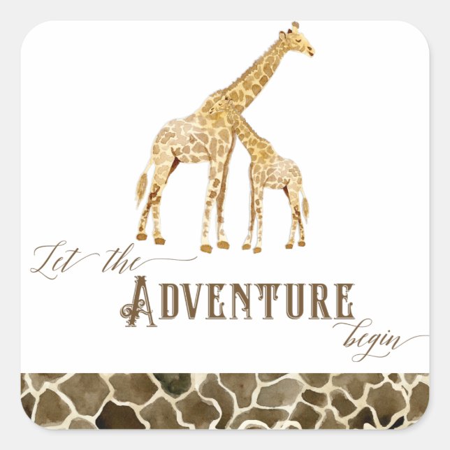 Sticker Carré Aventure Baby Boy Douche Aquarelle Giraffe Seals (Devant)
