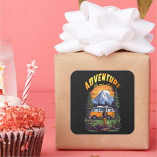 Sticker Carré Aventure de camping moderne  