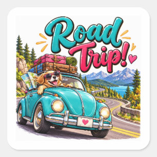 Sticker Carré Aventure de voyage sur la route