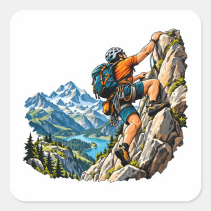 Sticker Carré Aventure d'escalade pour les grimpeurs de montagne
